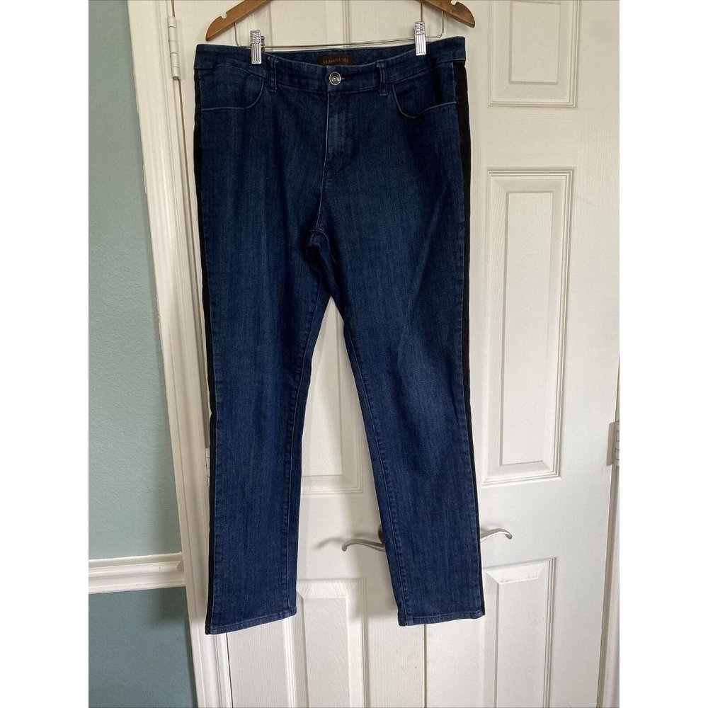 Coldwater creek Straight Leg Blue  stretch Jeans with Black side stripe size 14